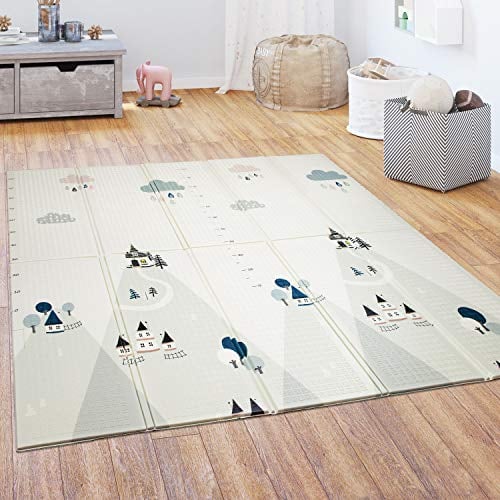 Paco Home Spielmatte Krabbelmatte Baby Kinder Matte Faltbar Abwischbar Wendbar Tier Motiv, Grösse:180x200 cm, Farbe:Weiß