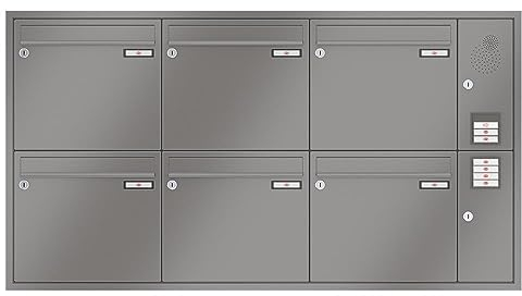 RENZ/Eckrahmen / 6er Unterputz-Briefkastenanlage Einbau-Briefkasten mit Sprechfeld/RAL-Farbe 9007 Volumen 1/Dein-Briefkasten.de
