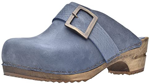 Sanita Urban Offener Clog | Original handgemacht | Leder-Holzclogs für Damen | Electric Blau | EU 39