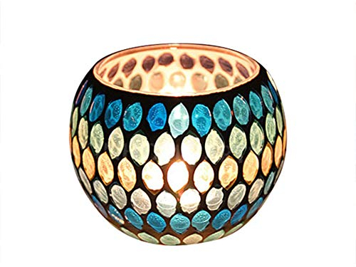 Mosaic Glass Candle Holder Vase Pen Holder, Crackled Glass Mosaic Tea Light Holder, Romantic Tea Light Candle Holder Home Decoration, 7 * 10.5cm (F)