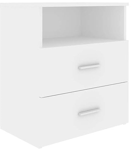 vidaXL Nachttisch mit 2 Schubladen 1 Ablagefläche Nachtschrank Nachtkonsole Nachtkommode Schlafzimmer Schrank Kommode Weiß 50x32x60cm