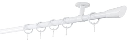 ondeco Gardinenstange auf Maß 20mm Rag 1-lauf Vorhangstange Deckenträger 4cm Stilgarnitur mit Ringen für Vorhänge 400cm Weiß