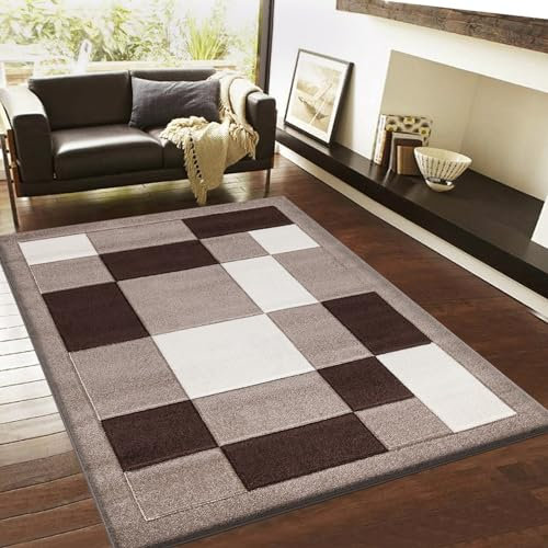 renoazul® Large Carpet Rug for Living Room, Hallway, Bedroom and Office, 160 x 230 cm, Beige Brown, Washable Pets Friendly Geometric Carpet Rug