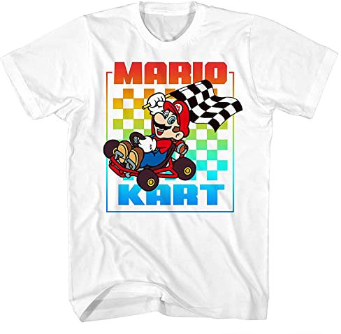 Nintendo Herren Mario Kart Shirt – Mario, Luigi, Zelda, Kirby und Donkey Kong Vintage Tee, Weiß, X-Groß