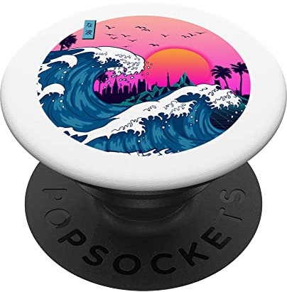 Retro Style Vintage Mountain Palm Tree Wave Go With Flow PopSockets mit austauschbarem PopGrip
