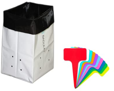 Bagulet 11 Litres Plastic Grow Bag Set - 50 Pack – Made of Durable Thick Poly Panda Film Black and White for Plant Nursery Growing Garden Seed or Rooting Pot Fabric Alternative, Complete with 10 Tags