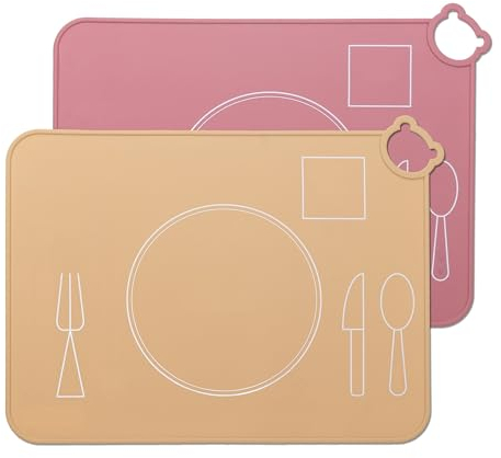 IYYI Silikon Tischsets für Kinder Baby, spülmaschinenfeste Tischsets, Kleinkinder Tragbare Lebensmittelmatte Reisen, 2er-Set (KCD-Y-FH)