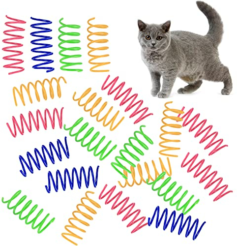 WELHAEPI 24 Stück Katzen Spirale Spielzeug, Cat Spring Spielzeug, buntes Spiralfedern Katzenspielzeug, interaktives federspielzeug für Katzen Kätzchen Haustiere Schlagen, Beißen, Jagen - 4 Farben