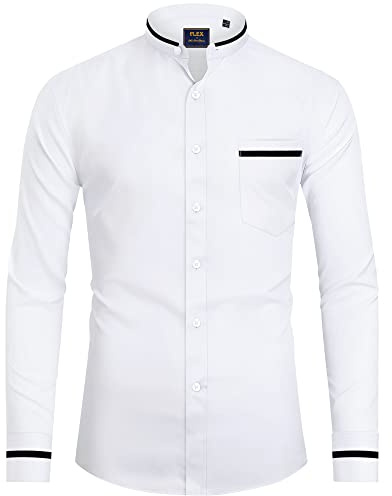 J.VER Men's Tuxedo Shirt Formal Dress Shirt Pleated Long Sleeve Button Down Shirts for Prom Party Wedding Solid White