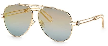 Philipp Plein Unisex SPP048M Sunglasses, Shiny Rose Gold with Coloured Parts, 62