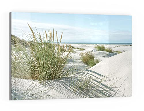 DEQORI Glasbild Echtglas | Motiv Dünen an Nordseeküste | horizontal einteilig 90x60 cm | schöne Dekoration | Wandbild für Wohnzimmer, Schlafzimmer, Flur & Küche | moderne Wanddeko