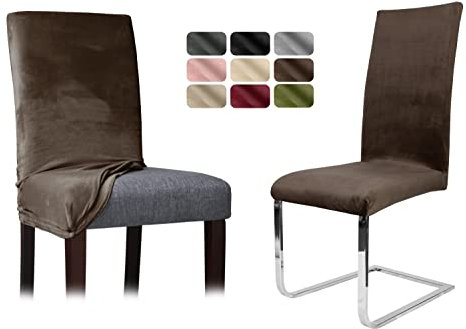 BEAUTEX Stuhlhussen Sets, Samt Mikrofaser Stuhlbezug, elastische Stretch Husse, Set -Größe und Farbe wählbar (Braun 8er Set)