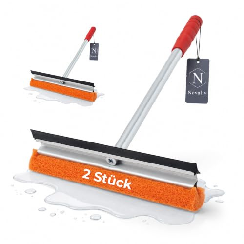 Novaliv 2X Scheibenabzieher Auto 21 cm mit Metall-Kunststoffgriff 31 cm mit Abziehlippe und Gummischwamm Auto Abzieher Autoscheibe Scheibenputzer