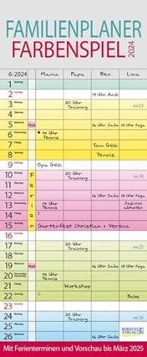 Familien Planer Farbenspiel - Familienplaner 2024 für 4 Personen - Korsch-Verlag - Kalender mit 4 Spalten zum Eintragen - 19 cm x 46 cm