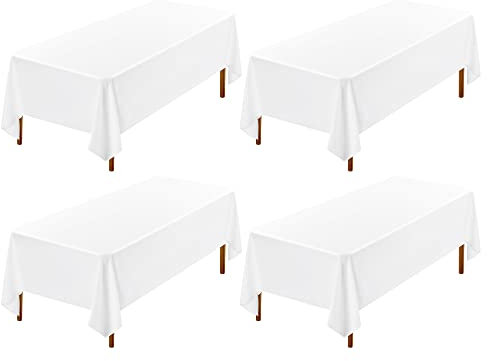Showgeous 4 Stück Tischdecke Weiß Tischdecken 153×320cm Rechteckige Tischdecke Polyestergewebe Waschbare Tischtuch für Restaurant Buffetpartys Camping