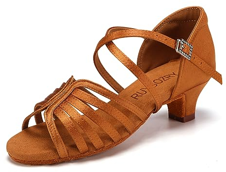RUYBOZRY Tanzschuhe Mädchen Kinder Latein Standard Salsa Bachata Schuhe Absatz-4cm Braun,EU 37.5