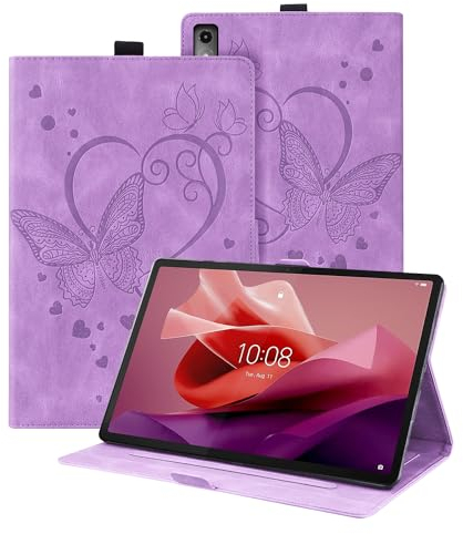 Auslbin PU Case Compatible with Lenovo Tab P12 12.7 2023, Butterfly Embossed Leather with Stand Function, Tablet Case suitable for Lenovo Tab P12 2023, Purple