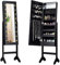 COSTWAY Schmuckschrank, LED Schmuckregal mit Ganzkörperspiegel und kleinem Schminkspiegel, Schmuck Spiegelschrank neigungsverstellbar für Makeup (Schwarz)