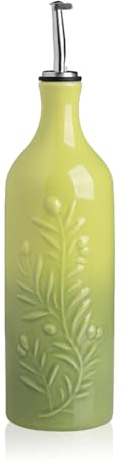 Sweejar Large Olive Oil Dispenser Bottle with Spout, 24 Oz Ceramic Oil Dispenser for Kitchen, Relief Opaque Oil Cruet, Oil Container for Cooking, EVOO, Avocado Oil, Vinegar, Pack of 1(Gradient Green)