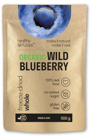 Healthy Future Organic Freeze Dried Wild Blueberry Whole - Freeze Dried Sweets Candy – Nature's Nutrient-Packed Treasure – Freeze Dry Sweets Dried Fruits – Dried Fruit for Cocktails – 500 g