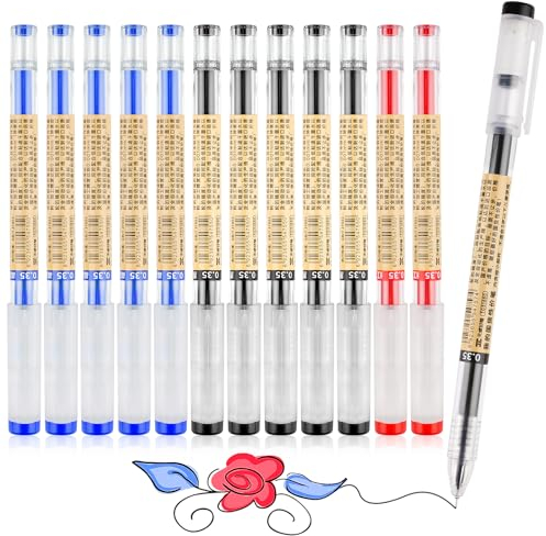 12 Stück Gelschreiber Schwarz, Gel Stift, Schnelltrocknende Kugelschreiber, Gelstifte Set, Gel Pen, Liquid Gel Ink, Tintenroller für Schulsachen, Schreiben, Geschäft - 3 Farben