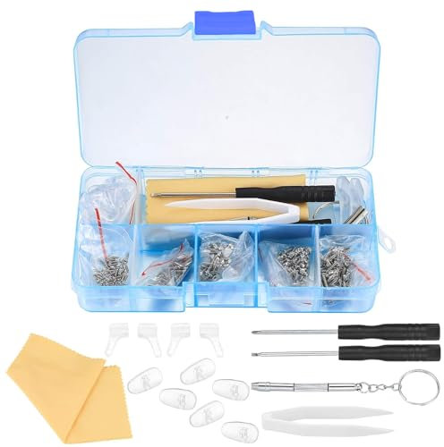 FUZVOL 500 PCS Glasses Repair Tool Kit Includes Mini Screwdriver, Screws Nut, Silicone Nose Pads, Glasses Cloth, Tweezer Sunglass Spectacles Repair Screwdriver Set