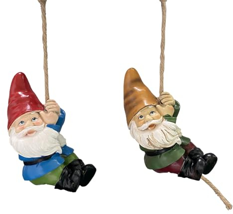 Gartenzwerge, 8,9 x 6,6 x 14 cm, Haging Feenzwerge, Gartenornamente, wasserfester Schaukelzwerg aus Kunstharz mit Seil und Haken für Fenster, Pation, Hof, Rasen, Veranda, Gartendekoration, Zwerge, Gar