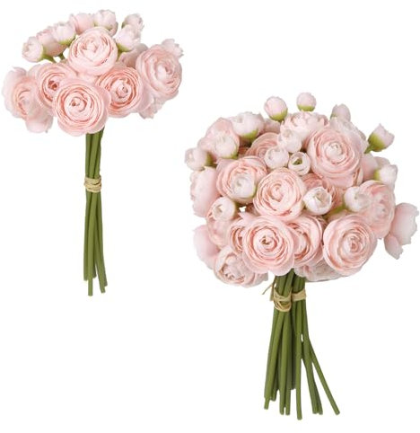 IPOPU Künstliche Ranunkeln – 2 Blumensträuße, klein, rosa, künstliche Ranunkel, 12 Stück Mini-Blumen für selbstgemachte Hochzeitsstrauß, Brautparty, Dekoration, Füllstoff, Tafelaufsätze (Rouge)