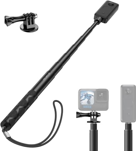 ATUMTEK Unsichtbarer Selfie-Stick 130 cm, kompatibel mit Action-Kamera X3, One X/X2, One R/RS, GO2, Hero 12/11/10/9/8/7, Selfie-Stick für Outdoor-Sportarten, Adapter im Lieferumfang enthalten