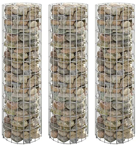 ZEYUAN Lit surélevé à Gabion Circulaire 3pcs Acier galvanisé Ø30x100cm,Bordure Pierre,Kit Gabion,Gabion Jardiniere