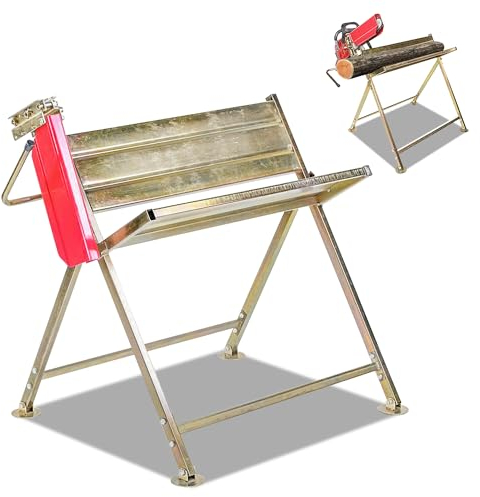 Ollewiellan Sägebock mit Kettensägenhalterung, Kettenschutz, bis 150 kg belastbar, Sägebock für kettensägen, 81x72x78,5 cm Sägebock klappbar, Geeignet für Sägewerke Werkstätten