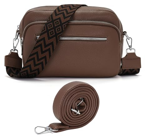RQJZ 25x20cm sac bandouliere femme sac a main femmes sacs bandoulière femme cuir végétalien Avec une large ceinture et Compartiment multiplié Brun Terre