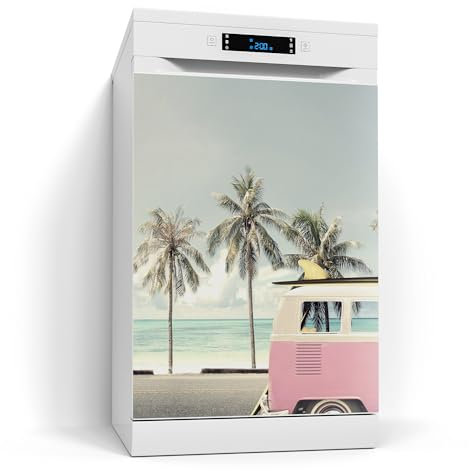 DEQORI Lámina magnética para lavavajillas 60 x 80 cm, diseño retro de viaje de olas, estera magnética decorativa para lavavajillas, lámina decorativa autoadhesiva, magnética e impermeable