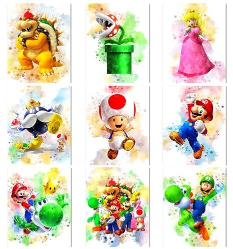 9 Stück Niedlich Cartoon Posters,Karikatur Game Poster,ästhetische Wand Schmücken,Animal Spiel Malerei Posters für Wohnheim Wohnzimmer Schlafzimmer Deko Wandkunstdrucke Poster,20 x 25 cm Rahmenlos