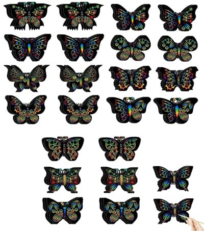 TPZORJX 24 Pezzi immagini grattare Farfalle - Set di carta grattare artigianato Immagini grattare Carta grattare Carta grattare arcobaleno per compleanni di bambini Festa compleanno fai da te