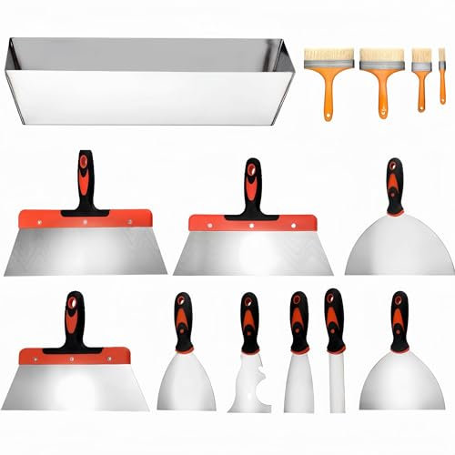 Spachtel Set 14tlg Putty Messer - Edelstahl Malerspachtel Set Rostfrei Gipser Spachtelset Flächenspachtel Set Tapetenspachtel Spachteln mit Kunststoffgriff