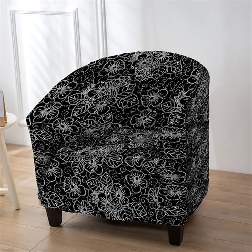 Hearda Blumenmuster Sesselschoner 1-Teilig Sesselbezug, Stretch Spandex Sesselüberwurf Weiches Modern Sesselhusse,für Wohnzimmer Hotelempfang Clubsessel Esszimmer Büro Sessel Bezug (Schwarz)