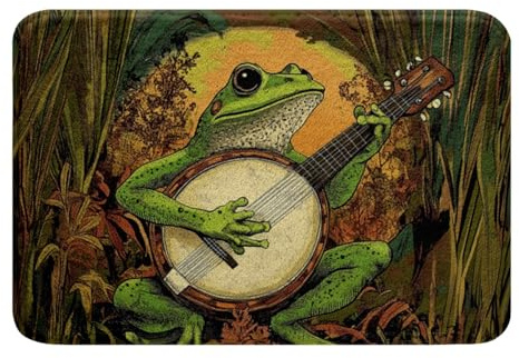 Loussiesd Kinder Niedlich Frosch Badematte 50x80cm Jungen Mädchen Tropische Blätter Badematte Natur Tier Drucken Badteppiche Tropische Blätter Badteppiche