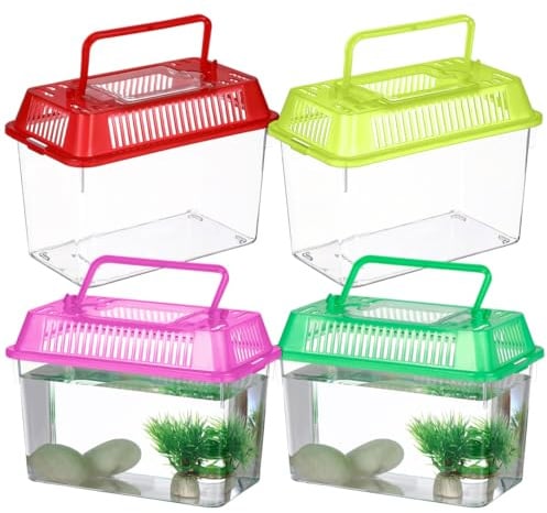 Yardwe Portable Fish Tank Set 4Pcs Handheld Transparent Turtle Box Small Aquarium Breeding Case with Handle for Fish and Pets