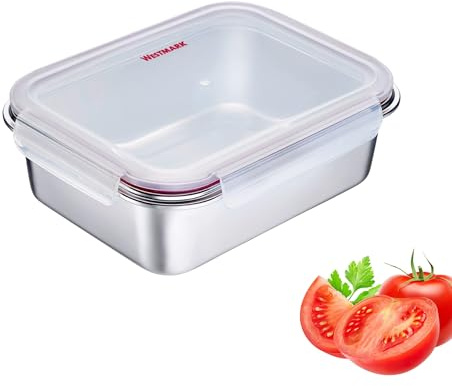 Westmark Edelstahl Lunchbox – Auslaufsichere Brotdose – Mikrowellen- & Ofenfest, BPA-frei – Bento Box für Schule, Arbeit & Kita – Silber, 2250 ml