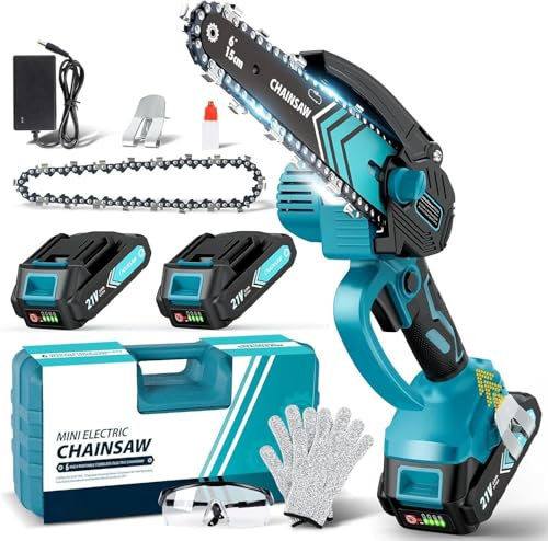 4000mAh Mini Chainsaw Cordless 6 Inch, 2025 Powerful Electric Battery Life of 80-100 Minutes Chainsaw with 2 Chain and Guide Bar,Security Lock, Wood/Tree Saw for Garden Tree Trimming