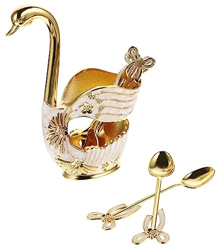 POPETPOP Metal Swan Spoon for Dessert Serving Kitchen Gadgets Scoop Holder Swan Base Stand for Ice Cream Accessories