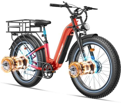 FREESky 2025 Ranger Dual Motor 160 Nm Electric Bike All-Terrain Ebike - 48V 23Ah Removable Battery, 26 Fat Tire Mountain Bike with Hydraulic Disc Brake,95Miles Long Range Commuter Bicycle with Basket