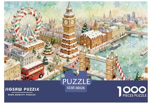 Christmas London Jigsaw Puzzle Waterproof 1000 Piece Puzzles for Adults Gifts Colourful Home Decoration
