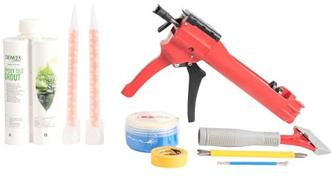 Epoxy Grout & Tools for Tile & Stone, Waterproof, Stain, Mold, Mildew, Crack & Chemical Resistant for Floor & Wall, Ready to Use, Easy to Apply & Clean (Charcoal, Sanded, with TK1N)