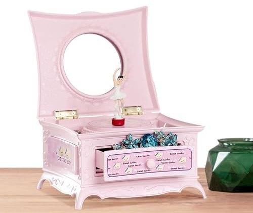 Zestivra Schmuckkästchen Ballerina, mit Musik, Ballerina-Schmuckbox für Mädchen, mit ausziehbaren Schubladen, Geschenke für Tänzerin, Spiegel aus für Mädchen