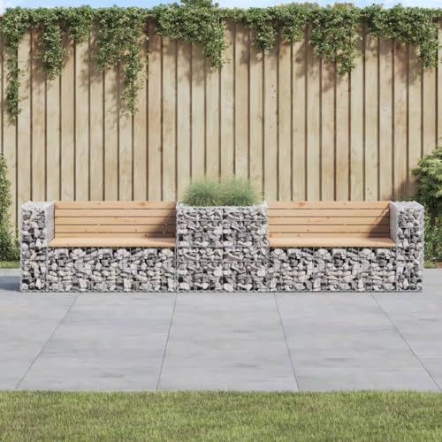 Bucmath Banc de jardin avec gabion en pin massif et acier galvanisé 314 cm de large pour jardin, terrasse, banc extérieur robuste