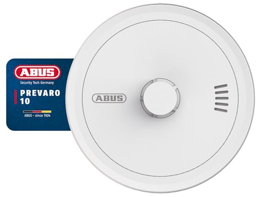 ABUS Hitzewarnmelder Prevaro 10 - für Küche, Bad, Garage & Keller | Zertifiziert nach BS 5446-2, Kitemark-geprüft - 10-Jahres-Batterie, automatische Selbstprüfung, großflächige Prüftaste
