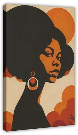 NKALFGH Leinwand-Poster, Retro-Afro-Frau, Hochformat, Wandkunstdruck, Bild, Gemälde, 20 x 30 cm