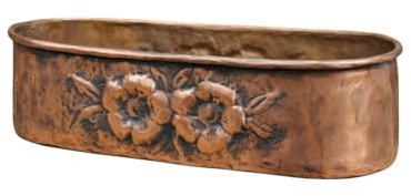 Dekorative ovale Vase aus Kupfer mit handgemeißelten Blumen, Pflanzgefäß aus Metall für den Innen- und Außenbereich, italienische Handwerkskunst (32 cm)